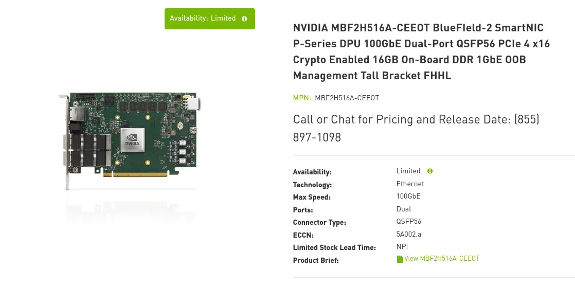 Even though the QSFP56 form factor, Bluefield-2 only supports 100G (https://store.mellanox.com/products/nvidia-mbf2h516a-ceeot-bluefield-2-smartnic-p-series-dpu-100gbe-dual-port-qsfp56-pcie-4-x16-crypto-enabled-16gb-on-board-ddr-1gbe-oob-management-tall-bracket-fhhl.html)