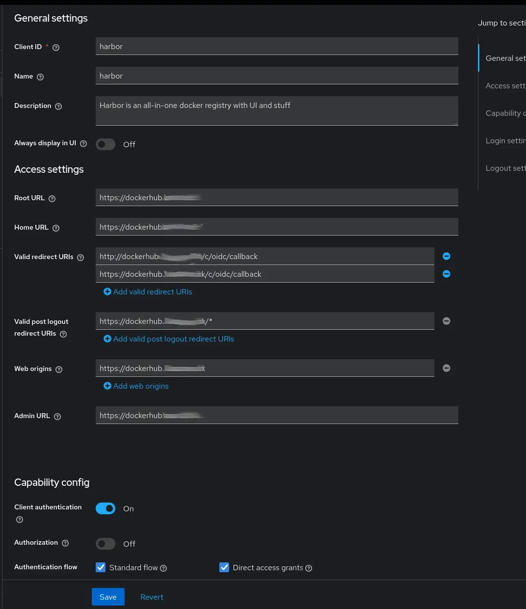 Configure the details of the Kecloak client for Harbor
