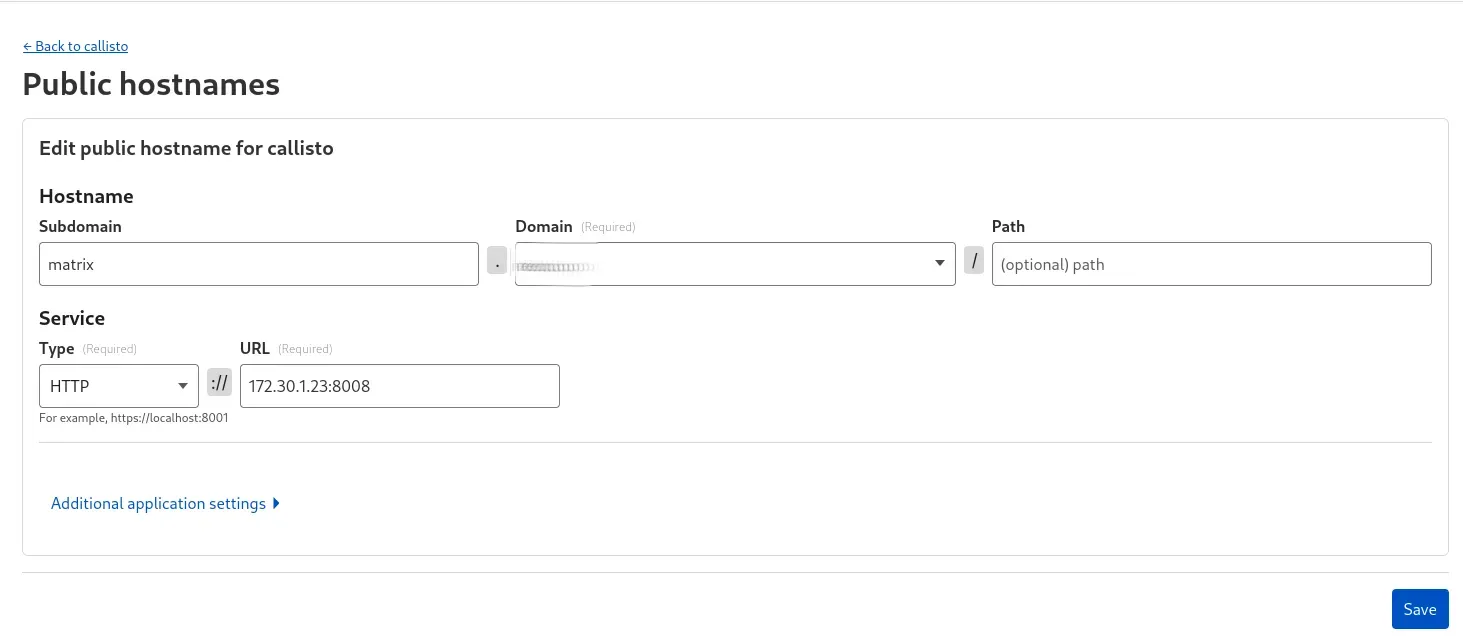 Tunnel configuration for our newly created matrix subdomain