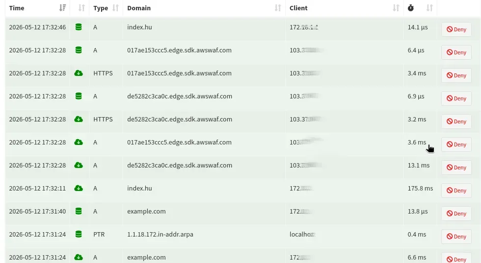 Client column shows now the real client’s IP
