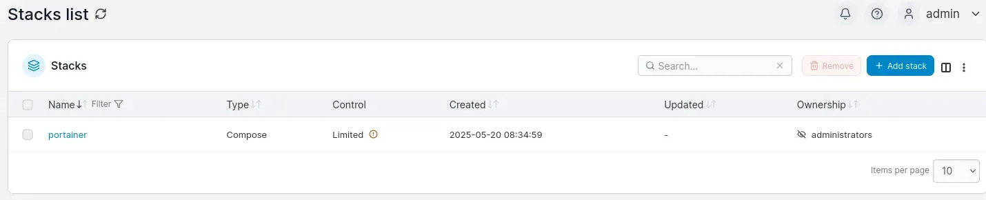 our portainer stack is greyed out as it was created outside of portainer