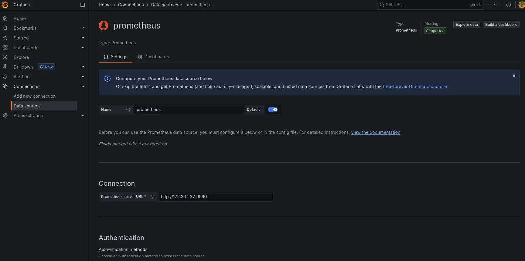 You only have to type in the correct URL for Prometheus