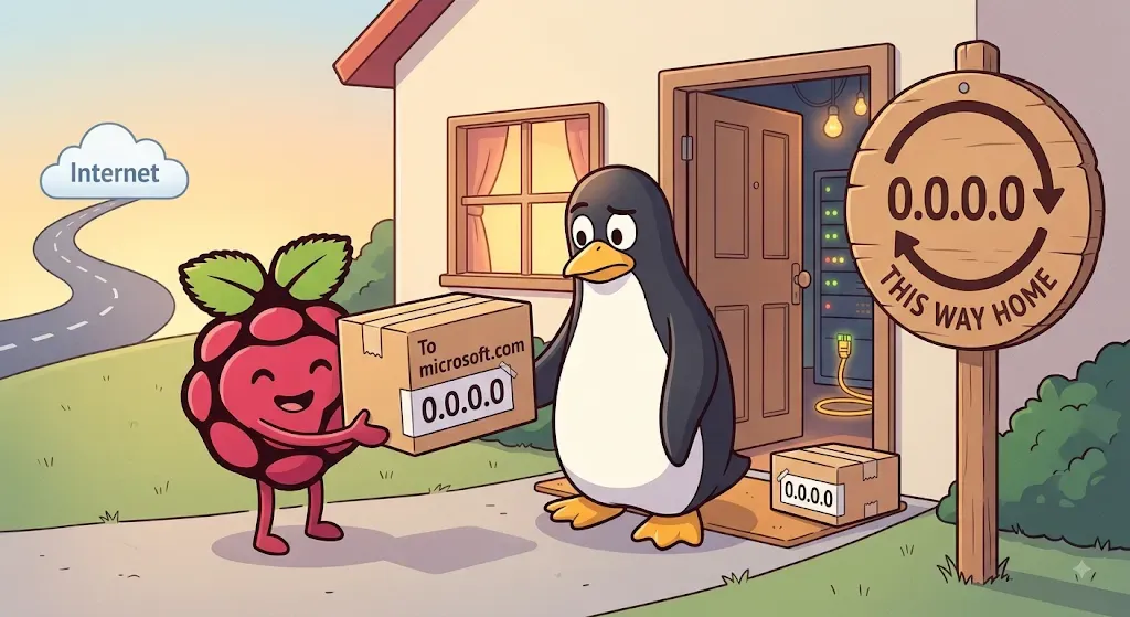 Blocking a domain by sending it to 0.0.0.0 doesn’t send it nowhere. It sends it home. — image generated via Nano Banana