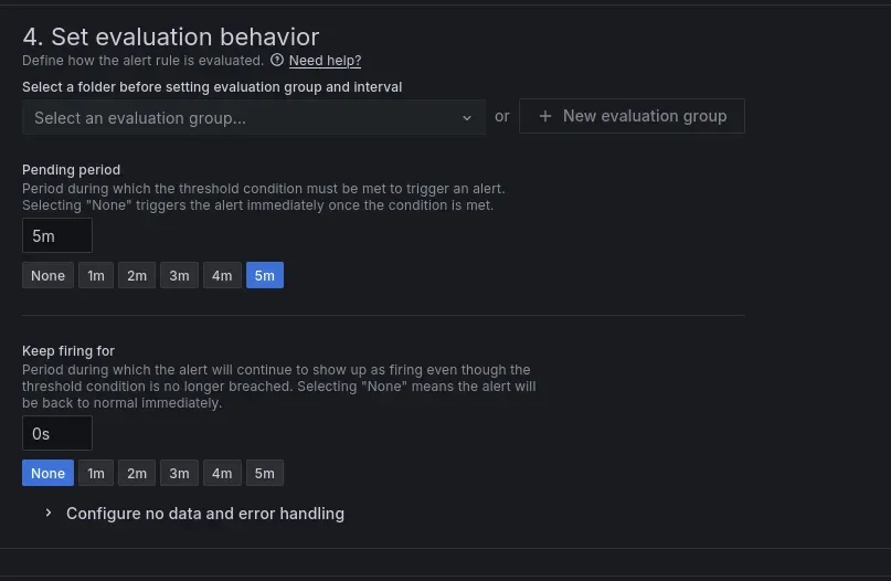 Evaluation behaviour setup